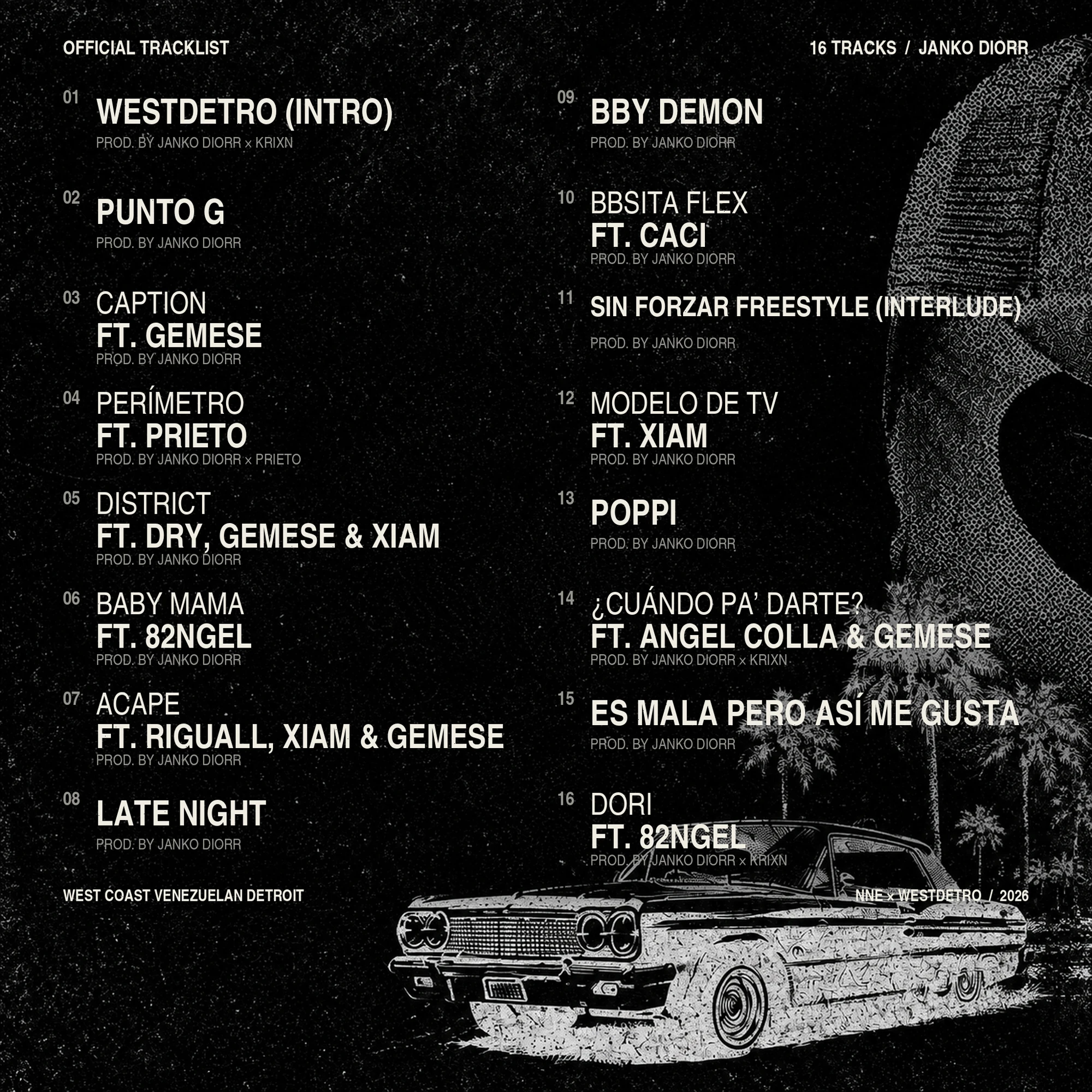 Tracklist oficial de WESTDETRO, 16 canciones